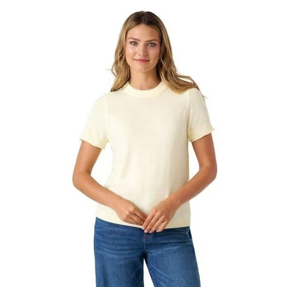 NWT Edited x Hunter McGrady Luxe Short Sleeve Sweater Egret - Size XL